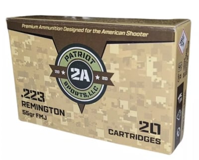 Patriot Sports Ammo .223 55GR FMJ 1000rd Case - $419.99 (S/H $19.99 Firearms, $9.99 Accessories)