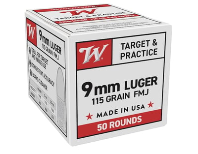 Winchester Target & Practice 9mm 115 Grain Full Metal Jacket 50 Rnd - $6.49 (Limit 3) (Free Shipping on $100+ Orders)