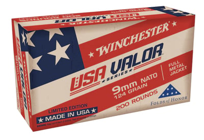 Winchester USA Valor NATO 9mm 124 Grain Full Metal Jacket 200 Rnd - $29.99 (Limit 1) (Free Shipping on $100+ Orders)