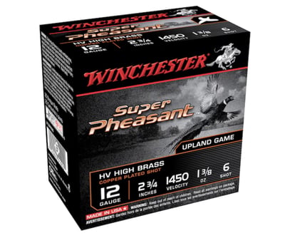 Winchester Super Pheasant High Velocity 12 Gauge 2-3/4" Copper Plated Lead Ammo #6 Shot 25 Rnd - $15.38 (Free Shipping on $100+ Orders)
