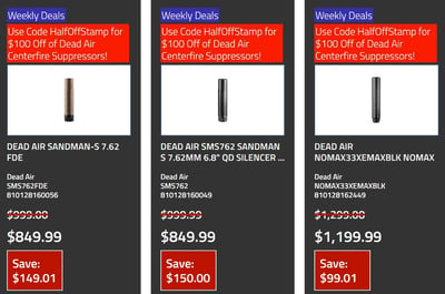 Get $100 off Dead Air Suppressors at Shooter's Choice with code "HALFOFFSTAMP"