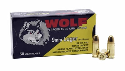 Wolf 9mm 124 Grain FMJ Steel Case (Brass Plated) 1000 Rnd - $199.99 after code: GUNDEALS10 