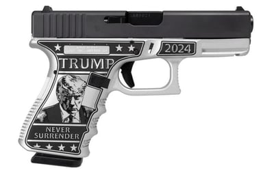 Glock 19 Gen 3 Custom "Trump 2024 Mug Shot" Black / White 9mm 4.02" Barrel 15-Rounds - $491.99 ($19.99 S/H on Firearms / $15.99 Flat Rate S/H on ammo)