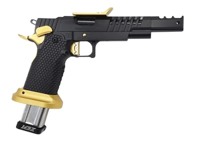 Masterpiece Arms DS9 Comp Open, 9mm, 5" Bull Barrel w/ Comp, 2 Magazines, SRO Ready, Black & Gold - $4999 