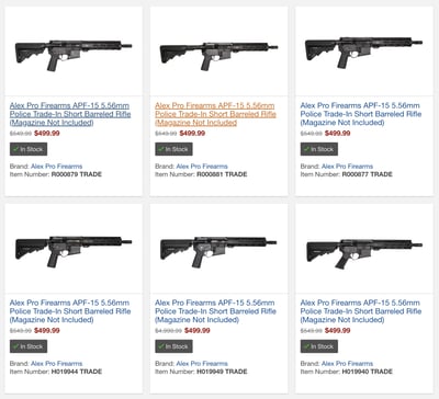 Alex Pro Firearms Used Class III / NFA Items - $499.99 (Free S/H on Firearms)