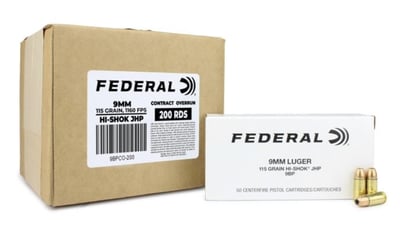Federal Hi-Shok 9mm 115 Gr JHP (LE Contract Overrun) 200 Rnd - $94.79 