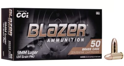 CCI Blazer Brass 9mm Luger 124gr FMJ 50 Rounds - $11.99  (Free S/H over $75 or Free store pickup)
