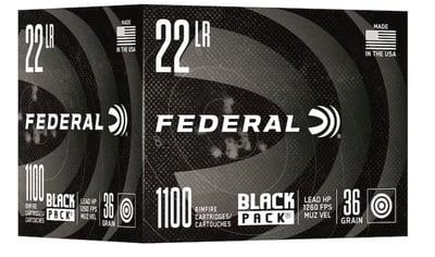 Federal Black Pack 22LR 36Gr Lead Hollow Point 1100 Rnds - $55.14 (Free Shipping on $100+ Orders)