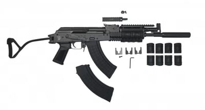 Pioneer Arms GROM 7.62x39mm AK-47 Style Rifle Quad Rail Handguard & Side Folding Buttstock, Faux Suppressor, & 30 Round Mag - $629.99 