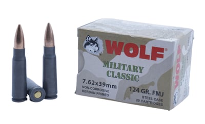 Wolf Military Classic 7.62 39mm 124 Grain FMJ Steel Case 1000 Rnd - $589.99 