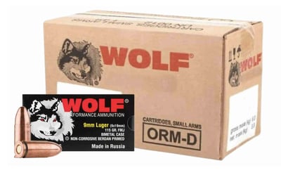 Wolf BiMetal Steel 9mm 115 gr Full Metal Jacket 1000rd Case - $199.99 (Free Shipping over $600) 