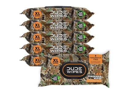 Camo DUDE Flushable Wipes 6 Pack, 288 Wipes - Extra Large Unscented Wet Wipes with Vitamin E & Aloe - $22 + FREE Shipping