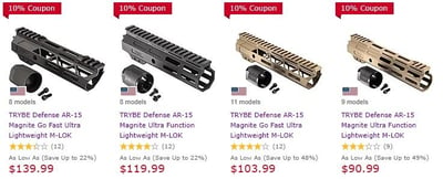 TRYBE Defense AR-15 Magnite (magnesium alloy) Lightweight M-LOK Handguard from $119.99 (Free S/H over $49 + Get 2% back from your order in OP Bucks)