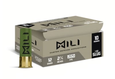MILI Custom Defense Ammunition 12 Gauge 2 3/4" 1550fps 1oz Slug 10 Rounds - $7.95 + $12.99 Flat Rate Shipping