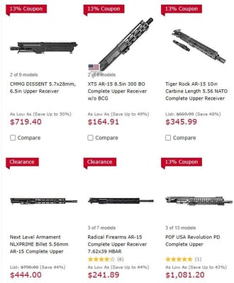 AR15 Uppers Sale - Shop Top Brands like Aero Precision, Daniel Defense, Geissele (Free S/H over $49 + Get 2% back from your order in OP Bucks)