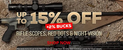 Up to 15% Off Rifle Scopes, Red Dots & Night Vision with Promo Codes (Free S/H over $49 + Get 2% back from your order in OP Bucks)