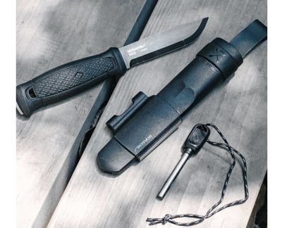 Morakniv Garberg Utility Knife Fixed Blade Knife 4.3" Satin 14C28N Blade with Survival Kit, Black Polyamide Handle and Sheath - $70 + FREE Shipping