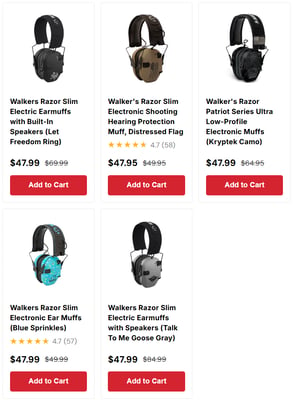 Walker’s Razor Electronic Earmuffs from $47.95 (Free S/H)