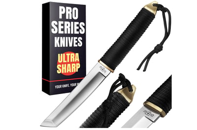 Tanto Knife with Sheath 5.9" Fixed Full Tang Mirror Polished Blade Black Paracord Handle - $14.99 + FREE Shipping