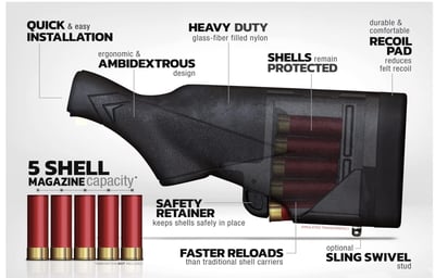 TactaLoad Flash-5 Shotgun Buttstock with Internal 12 Gauge Shell Carrier Storage Fits Mossberg 500 535 590 600 835 and Maverick 88 Models - $129.99 + FREE Shipping