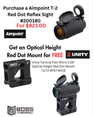Aimpoint/ Unity Tactical. Purchase the Aimpoint T-2 Red Dot Reflex Sight #200180 get the Unity Tactical Red Dot Mount #FST-MICB for Free - $923 