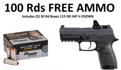 Sig P320 RXP Compact 3.9" BBL 15+1 Striker Fired 9mm + Romeo 1 Red Dot + 100 Rounds Sig V-Crown Defense Ammo! - $879.99 Fast FREE Shipping! 
