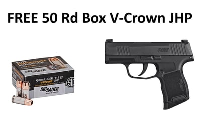 Sig P365 + 3.1" 10+1 9mm + X-Ray Day/Night Sights + FREE 50 Rd Box Of Sig V-Crown 115 GR JHP Defense Ammunition - $499.99 