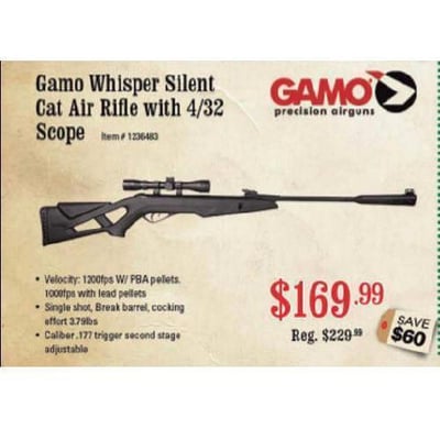 Gamo Whisper Silent Cat Air Rifle with 4/32 Scope - $159.99 (Free S/H over $25)