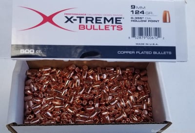 TAC ammo - X-Treme Bullets Copper Plated Pistol Bullets - 9mm 124 grain Hollow Point - 500 quantity - $52.99