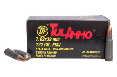 TulAmmo 7.62x39mm 122 gr Steel Case FMJ - Box of 40 - $14.99
