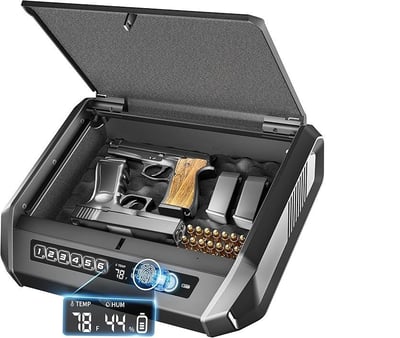 Gun Safe with LCD Display, 0.1s Quick Access Handgun Safe for 2-4 Pistols, Hand Gun Lock Box with Fingerprint - $55.99 + FREE Shipping