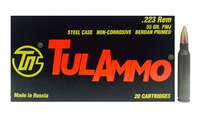 TulAmmo, .223 Rem, 55 grain, FMJ, Steel Cased, Berdan Primed, 20 Cartridges - $14.45