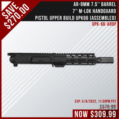 AR-9mm 7.5'' Barrel 7'' M-LOK Handguard Pistol Upper Build UPK66 [ASSEMBLED] - $309.99  (Free Shipping)