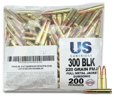 US Cartridge 300 Blackout 220 Gr Subsonic FMJ (200 Rounds) - $130.14 w/ Code: 5PTODAY 
