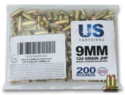 US Cartridge 9mm 124 Gr Nosler JHP Ammunition Brass 200 Rounds - $63.64 after code: 5PTODAY