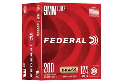 Federal Champion Brass 9mm 124 Gr Handgun Ammunition 200 Round Box - $51.99