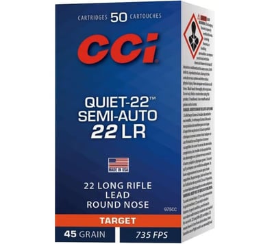 CCI Quiet-22 Target 22LR 45Gr Lead Round Nose Ammunition 50 Rounds - $4.80