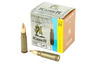 Kaiser Steel Case 7.62x39 123gr FMJ Ammo - Box of 20 - $11.99 
