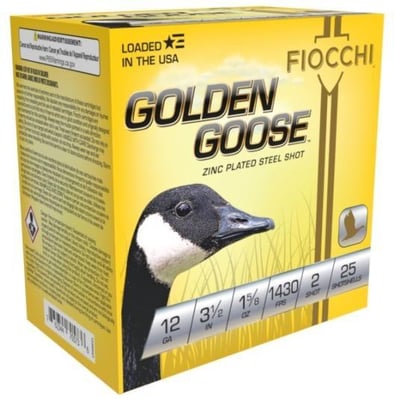 Fiocchi Golden Goose Steel 12 Gauge 3.5" 1 5/8 oz 2 Shot Shotgun Ammo - 25 Rounds - $27.26 (FREE Shipping over $50)