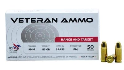 Veteran Ammo - 9mm - 115 Grain - FMJ - 1000 Rounds - $199.99
