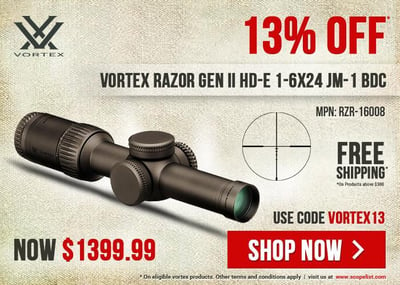 Vortex Razor HD Gen II-E 1-6x24 Scope JM-1 BDC SFP RZR-16008 - Get 13% OFF - Use Code VORTEX13 - $1399.99