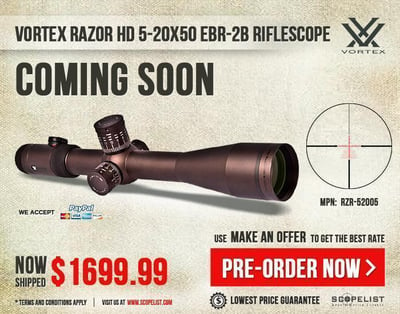 Vortex Razor HD 5-20x50 EBR-2B MOA Riflescope RZR-52005 - $1699.99
