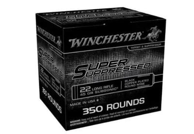 Winchester Super Suppressed Subsonic Rimfire Ammunition .22 LR 45gr CPRN 1090 fps 350/ct - $22.99 