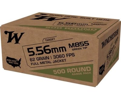 Winchester USA Lake City M855 Green Tip 5.56mm 62 gr. FMJ 3060 fps 500/ct - $251.74 after code: DG5 
