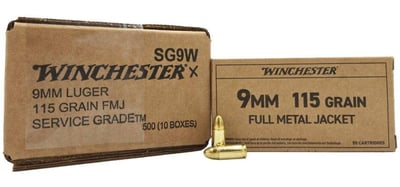 Winchester Ammo SG9W Service Grade 9mm Luger 115 gr Full Metal Jacket (FMJ) 500 rd CASE - $99.99 