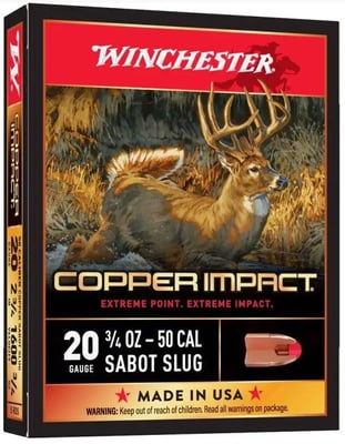 Winchester Ammo X20DSLF Deer Season XP Copper Impact 20 Gauge 2.75" 1 oz Sabot Slug Shot 5 Bx/ 20 Cs - $9.99