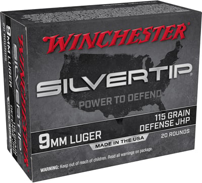 Winchester Ammunition Silvertip 9mm 115 Grain Hollow Point Handgun Ammo - 20 Rounds - $11.99 (FREE Shipping over $50)