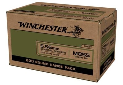 Winchester USA Lake City M855 Green Tip Rifle Ammunition 5.56mm 62 gr. FMJ 3060 fps 200/ct - $104.99 + $5 Shipping w/ code FR260413 