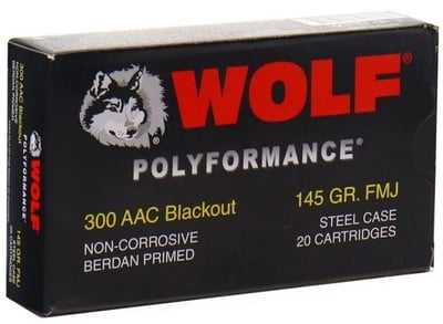 Wolf Polyformance .300 Blackout 145 GR FMJ Steel Case, Non-Corrosive - 500 Round Case - $289.99 