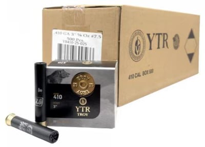 YTR Troy, 410 Gauge, 3" Shotgun Shells, #7.5 Lead Shot, 5/8 Oz, 500 Round Case (20 - 25 Round Boxes), Made in the USA - $229.99